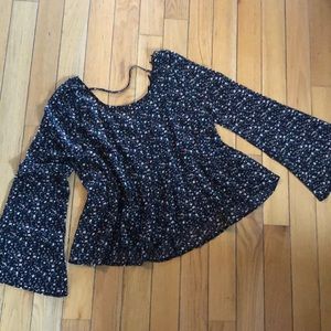 3/$20 BLU-PEPPER Vintage Black Brown Flowered High Low Blouse.